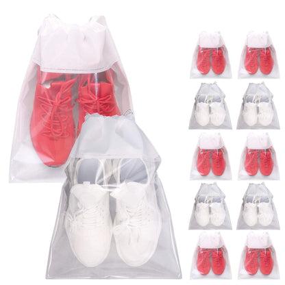 12 Pack Portable Shoe Bags for Travel Large Shoes Pouch Storage Organizer Clear Window with Drawstring for Men and Women Black