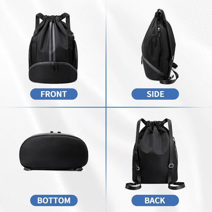 JELUTAR Drawstring Backpack Gym Bag with Shoes Compartment, Black
