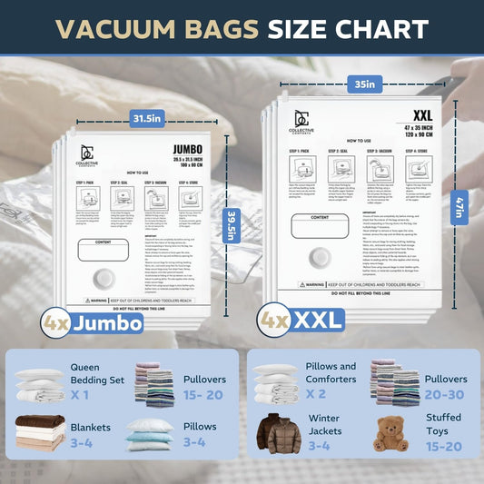 8 Pack XXL & Jumbo Space Saver Vacuum Storage Bags