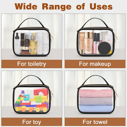 Wedama TSA Approved Toiletry Bag, 3 Pack Clear Makeup Bags with Handles, Quart Size Clear Toiletry Bags, PVC Cosmetic Bags for Women and Men, Carry on Airport Airline Compliant Bag, Black