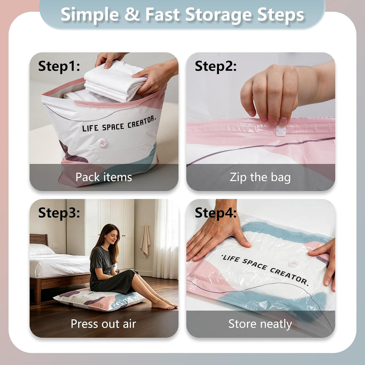 2026 New Space Bags No-Pump Vacuum Storage | Reusable Vacuum Seal Storage Bags