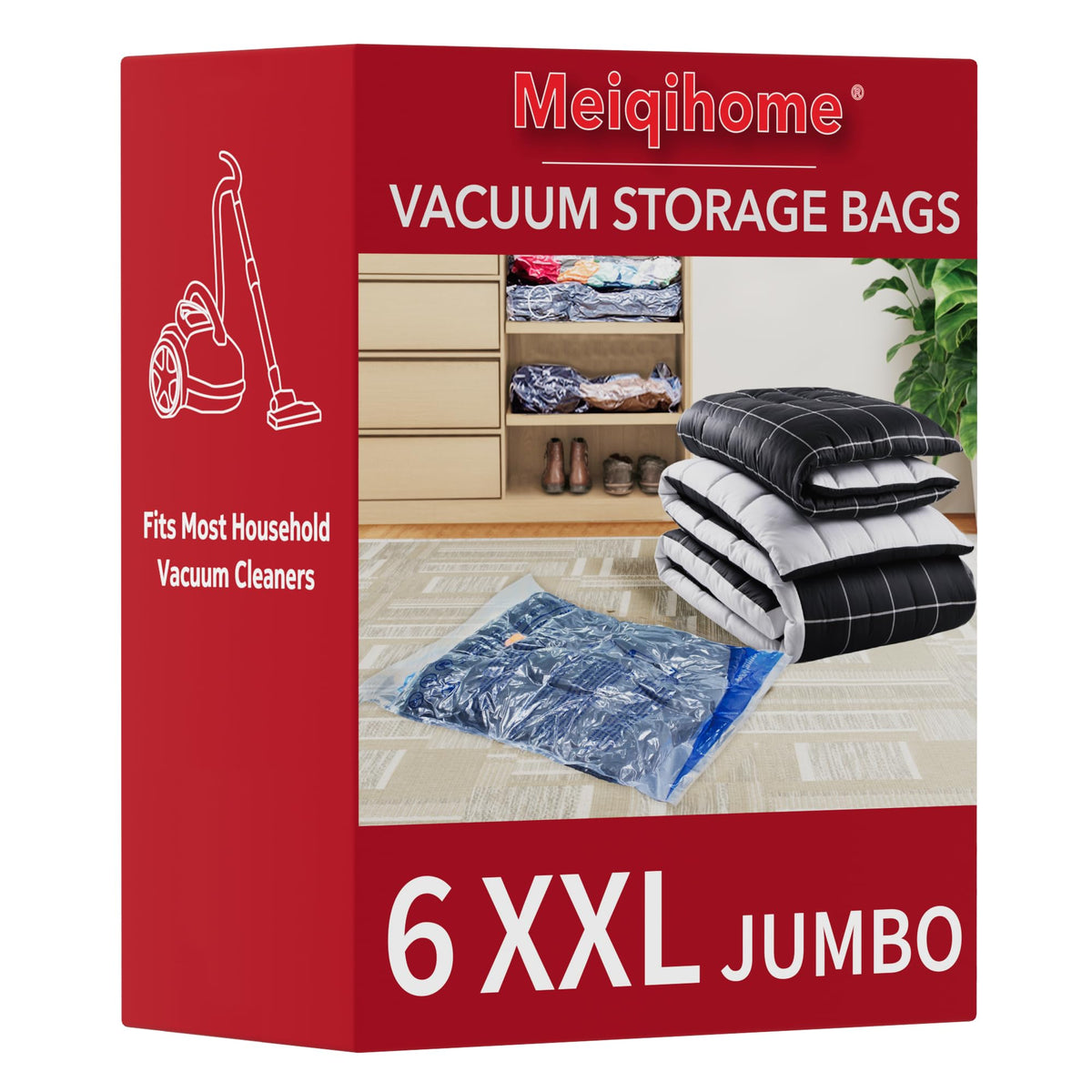 MEIQIHOME Vacuum Storage Bags, Space Saver Sealer Bags,Vacuum seal bags for clothing, Pillows, Comforters, Blankets, Bedding,Travel,7 Jumbo