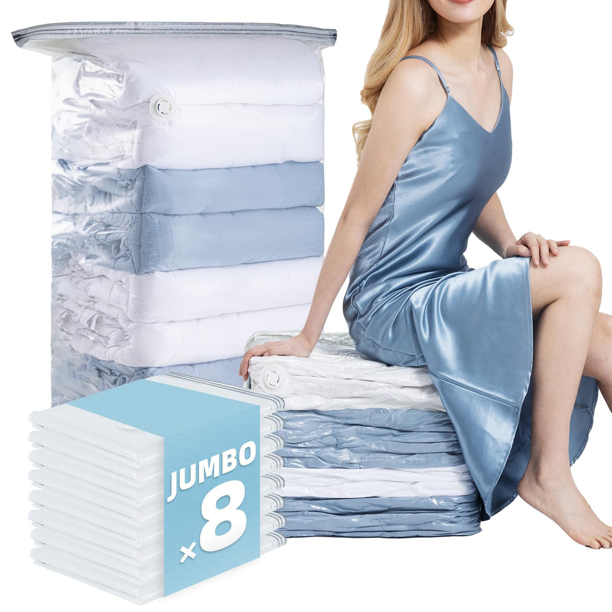 6 Pack Cube Vacuum Storage Bags, 2 Size Combo (3 Jumbo+3 Medium)