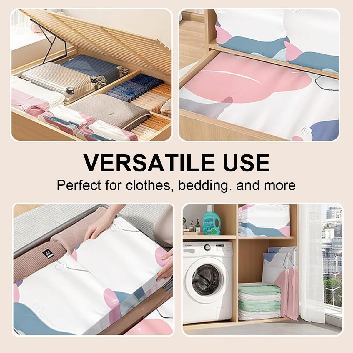 No Pump Vacuum Storage Bags,2026 New No Pump Large Vacuum Storage Compression Bags,Thick and Airtight Reusable Organizer Suitable for Clothes, Blankets, Bedding, Travel, and Closet Storage (3, Medium)