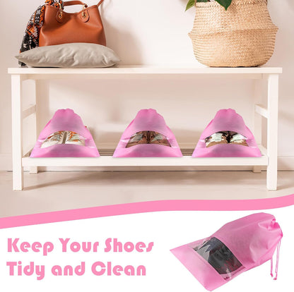 Pink Travel Shoe Bags - 5 Pcs Non-Woven Packing Bags with Clear Window