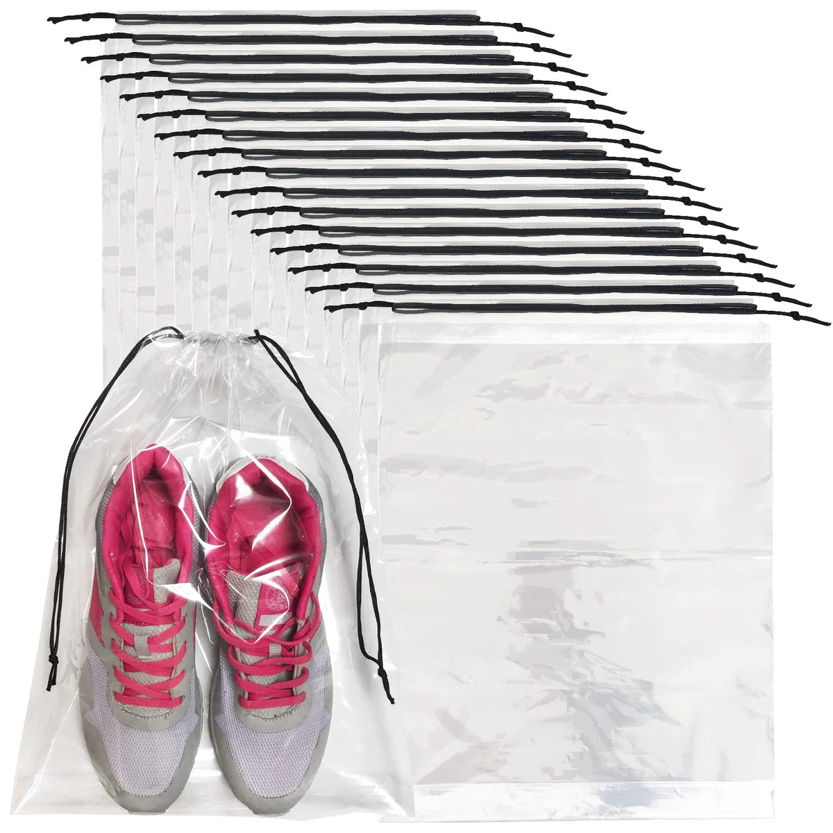 50 Pcs Shoe Bags for Travel,Large Transparent Travel Shoe Bags for Packing,Clear Plastic Drawstring Bags Shoe Dust Bags,Portable Shoes Organizers Pouch with Rope for Men and Women