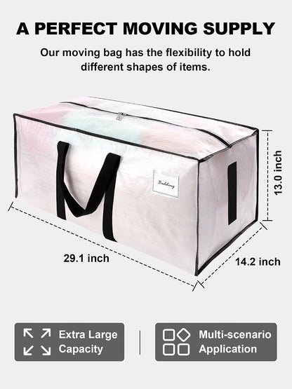 HOMESURE Supports 200lbs Heavy Duty Moving Bags - Strong Zipper & Wrap-Around Handles - Water-Resistant Storage Totes, Durable Alternative to Moving Boxes - 8 Pack - Semi-Transparent
