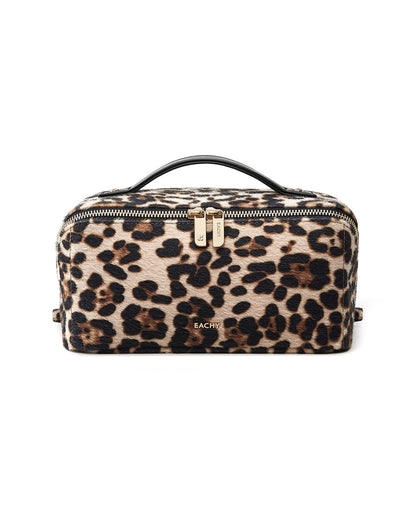 EACHY Travel Makeup Bag for Women, PU Leather Cosmetic Bag, Brown, Medium