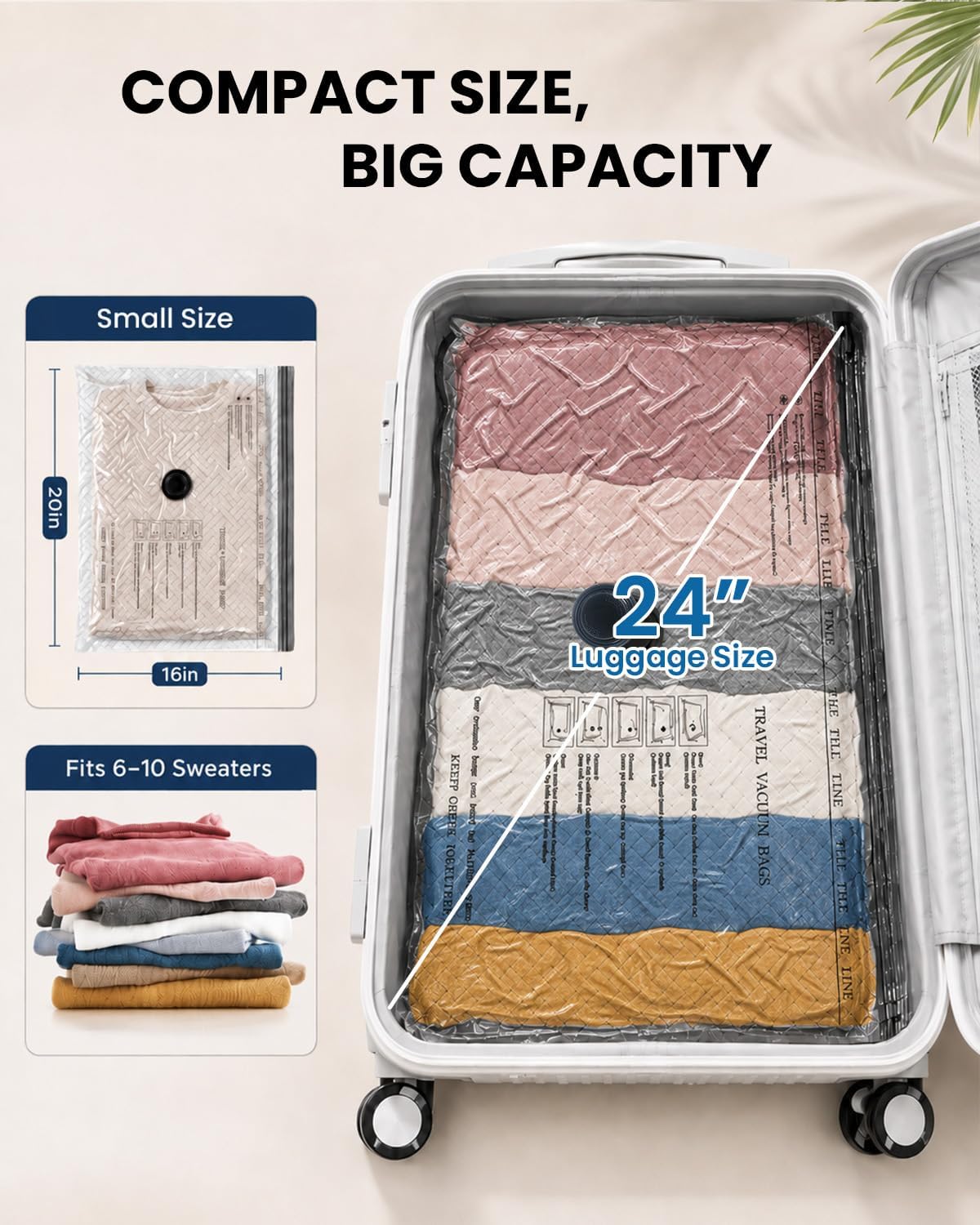 Vacuum Bags for Travel with Hand Pump, 6 Pack Space Saving Storage Bags