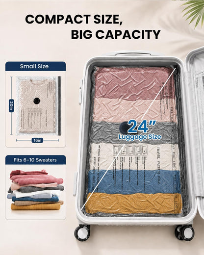 Vacuum Bags for Travel with Hand Pump, 6 Pack Space Saving Storage Bags