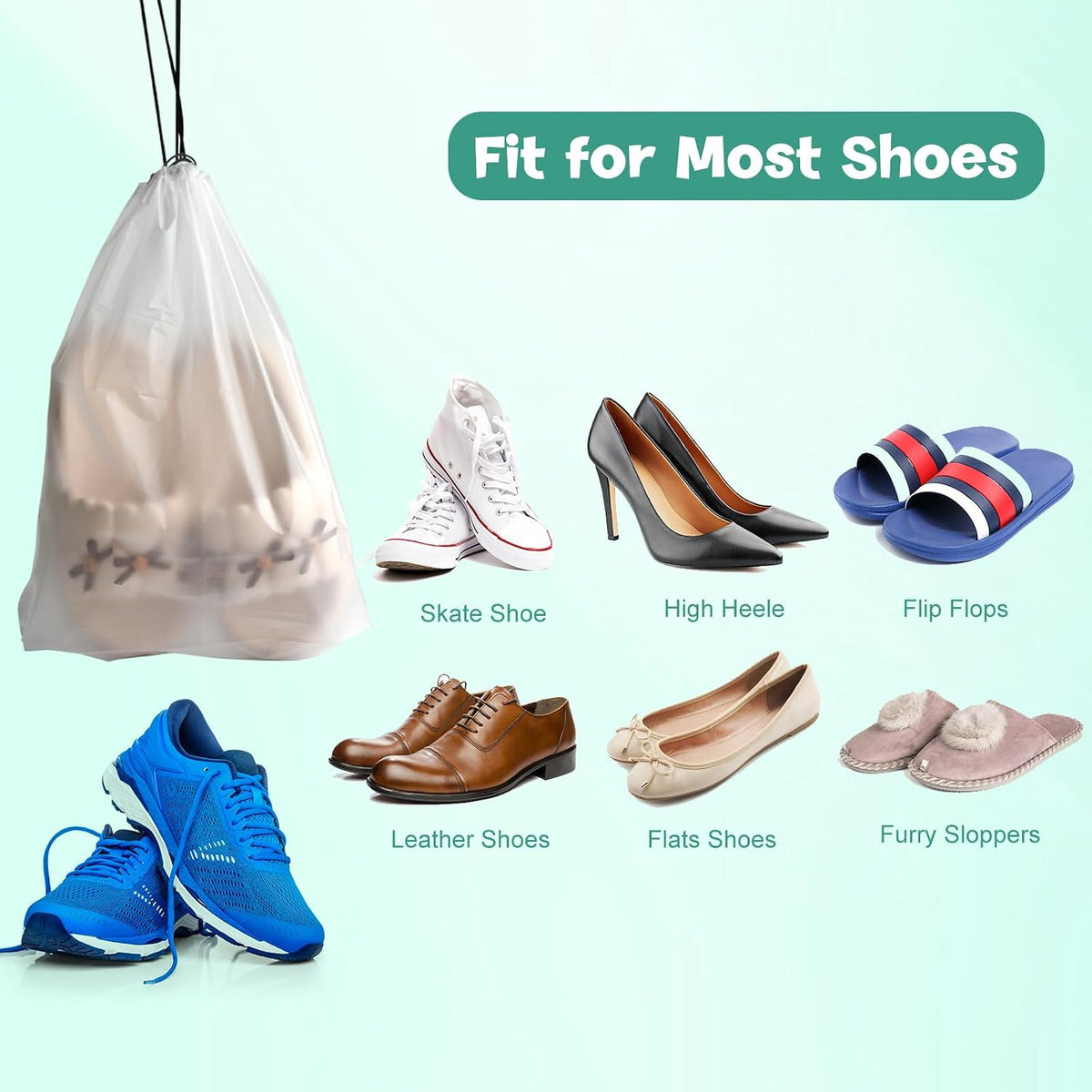 PLULON 32 Pcs Clear Shoe Bags for Travel, Clear Travel Shoe Bag for Storage