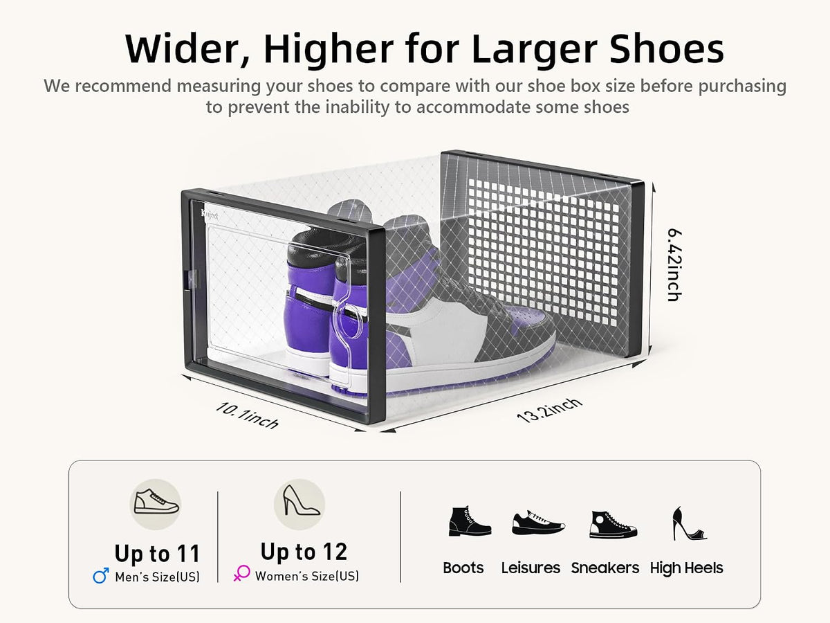 Kuject X-Large Shoe Storage Boxes 12 Pack, Clear Stackable Shoe Organizer