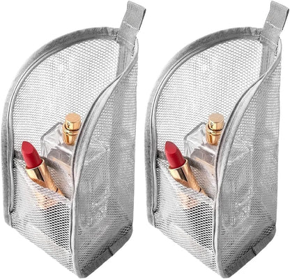 Standing Toiletry Bag, 2026 Upgrade Mesh Large Capacity Cosmetic Waterproof Bag, Portable Lightweight Travel Toiletry Bag Water Resistant Toiletries Storage Bag (White+Black 2Pack)