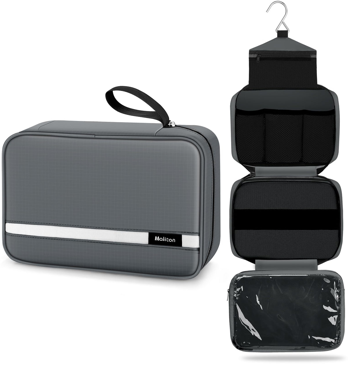 Maliton Toiletry Bag for Men & Women Travel Toiletry Bag Hanging Toiletry Bag Hygiene Bag with 4 Compartments Waterproof Bathroom Shower Bag for Traveling(Black)