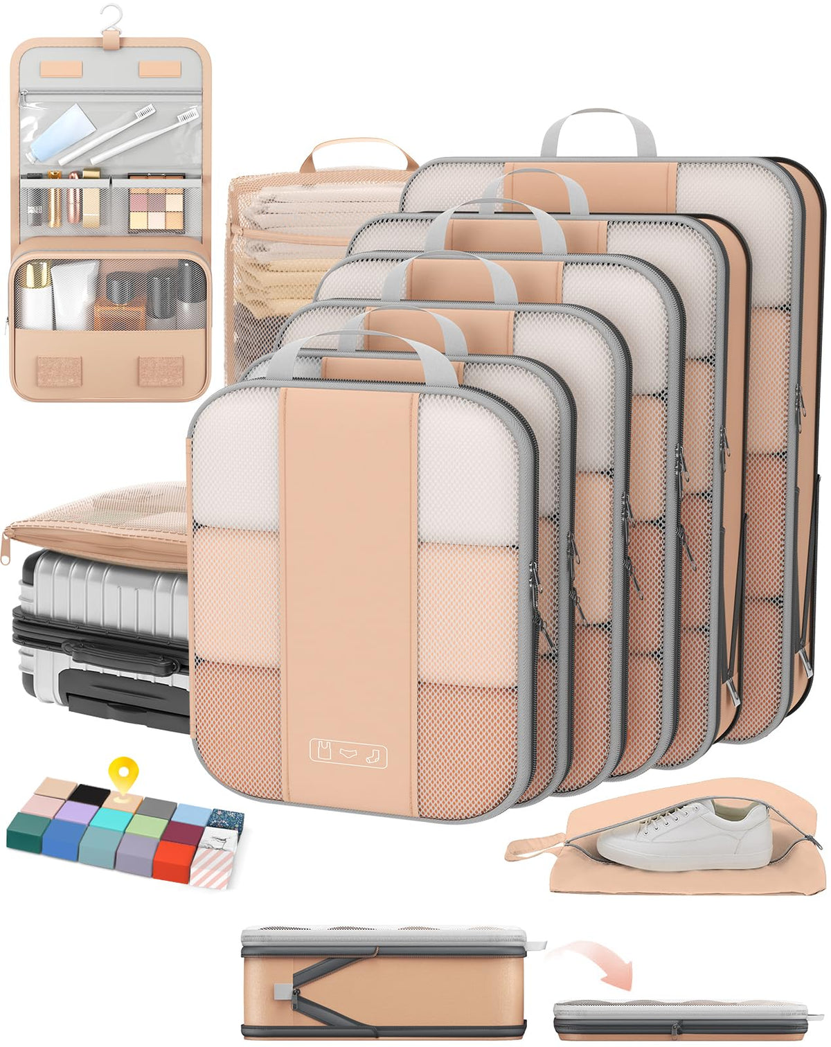 OlarHike 10 Set Compression Packing Cubes for Travel Essentials,Compressible Expandable Space Saver Bags for Organizing Clothes,Luggage Suitcase Garment Bags with Over 1000 pcs Mesh Holes(Black)