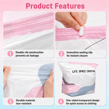 3PC Vacuum Storage Bags for Clothes, Cube Vacuum Seal Bags, No Pump, Press & seal, Needed Airtight Storage Bags for Clothing, Bedding, Quilts, Closet Home Organization (Medium)