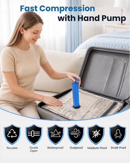 Vacuum Bags for Travel with Hand Pump, 6 Pack Space Saving Storage Bags