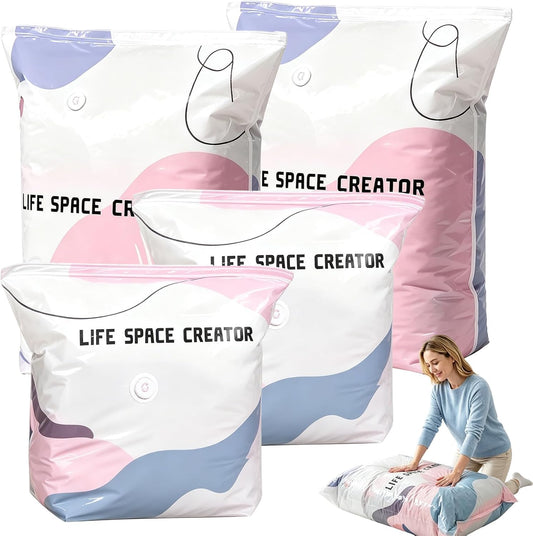 No-Pump Vacuum Storage Bags 3D Cube Space Saver Bags (4PCS, 2M+2L)