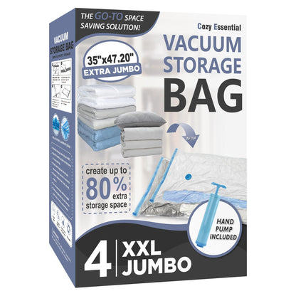12 Jumbo Vacuum Storage Bags for Blankets & Bedding, Space Saver Bags