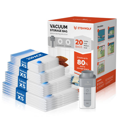 ETENWOLF 20 Combo Vacuum Storage Bags for Travel with Wireless Pump