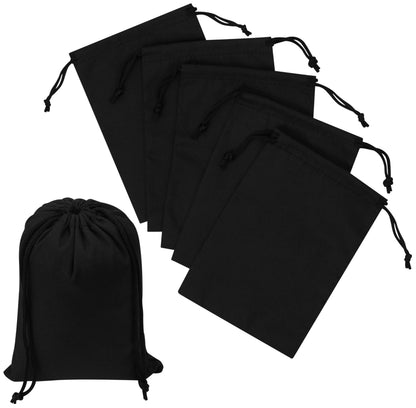 Black Cotton Drawstring Bags, Reusable Quality with Double String, For Storage Pantry Shoes Wardrobe Travel - Pack of 6 (Black Cotton Blend, 12 x 16 Inch)