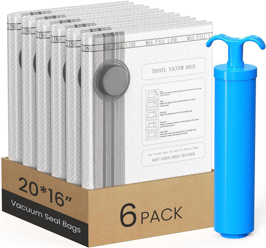 Vacuum Bags for Travel with Hand Pump, 6 Pack Space Saving Storage Bags