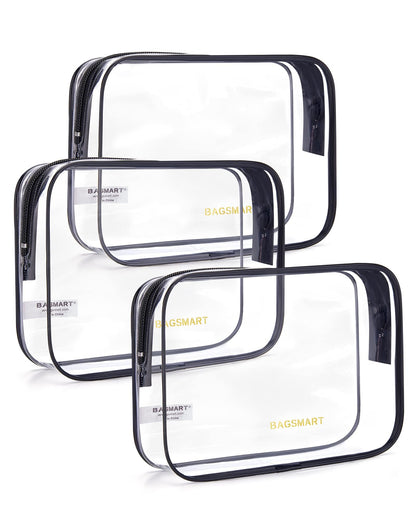BAGSMART Clear Toiletry Bag 2-Pack TSA Approved Water-Repellent, Black