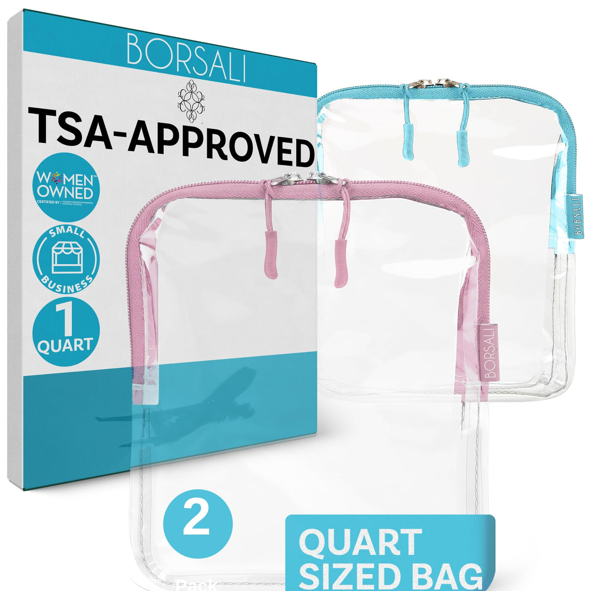 TSA Approved Toiletry Bag - Clear Quart Size for 3-1-1 LIquids - 4 Pack