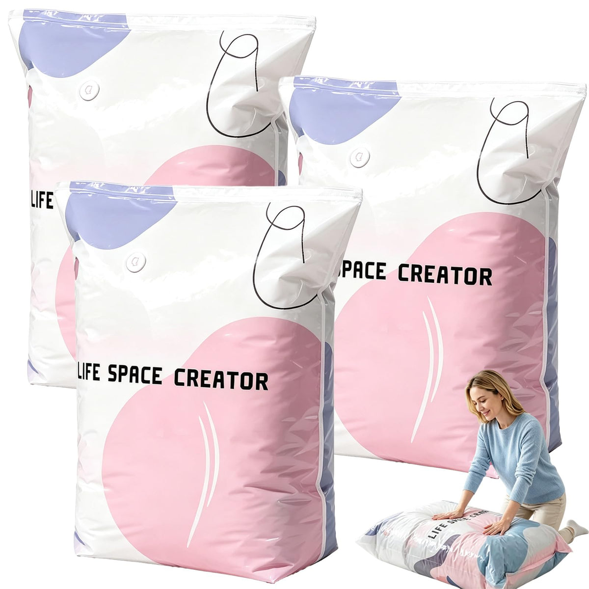 No-Pump Vacuum Storage Bags 3D Cube Space Saver Bags (4PCS, 2M+2L)