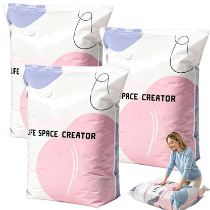 No-Pump Vacuum Storage Bags 3D Cube Space Saver Bags (4PCS, 2M+2L)