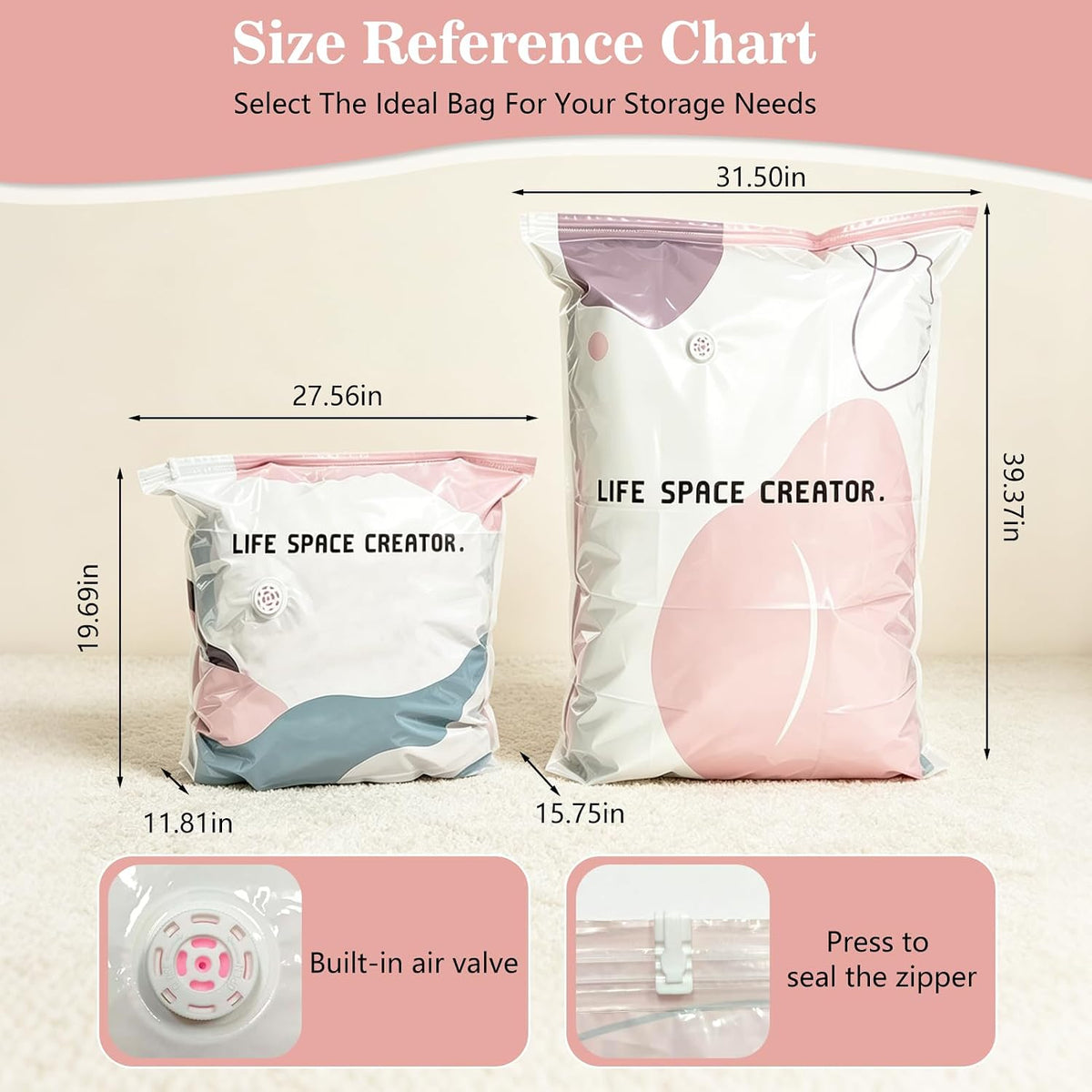 6 Pack No Pump Vacuum Storage Bags, (L/XL) Cube Compression Vacuum Bags for Clothes, Upgrade Space Saver Bags for Comforters Blankets Bedding Seasonal and Moving