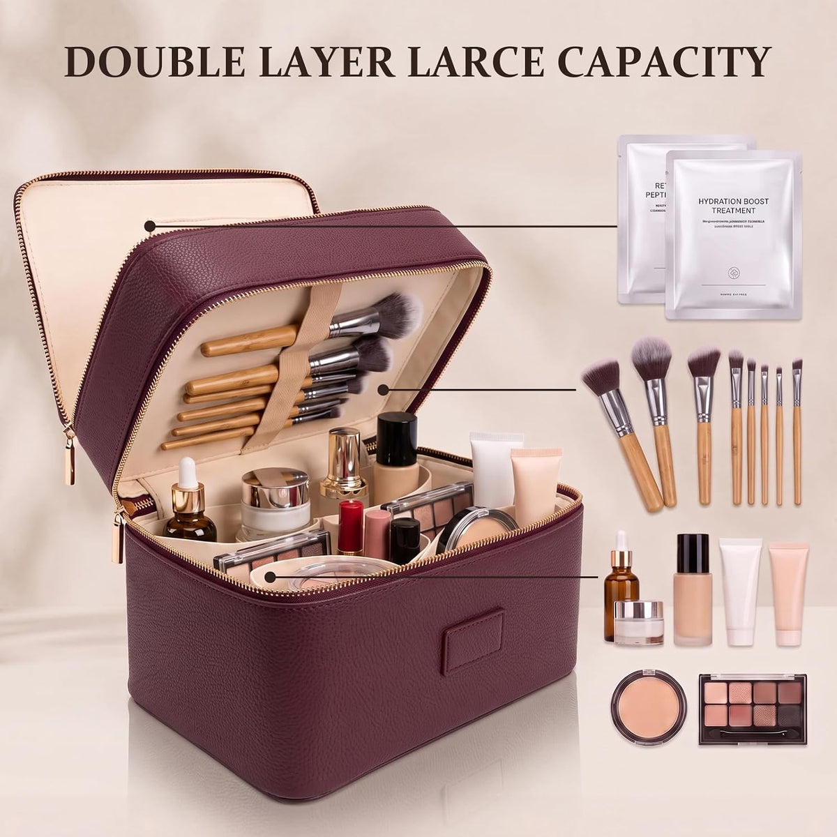 Makeup Bag for Women, Large Capacity Travel Organizer