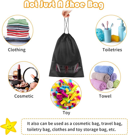 Black Travel Shoe Bags - 5 Pcs Non-Woven Packing Bags with Clear Window