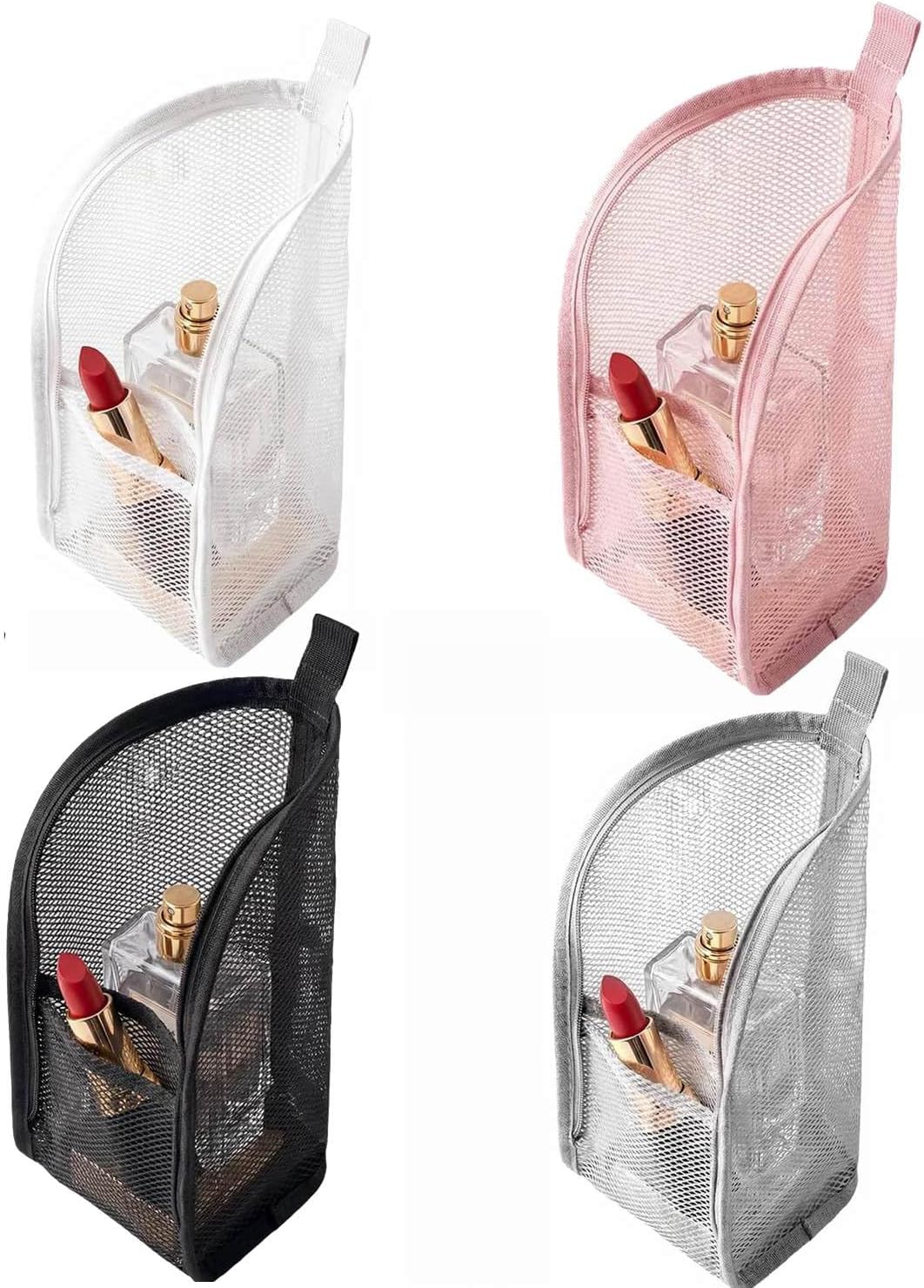 Standing Toiletry Bag, 2026 Upgrade Mesh Large Capacity Cosmetic Waterproof Bag, Portable Lightweight Travel Toiletry Bag Water Resistant Toiletries Storage Bag (White+Black 2Pack)