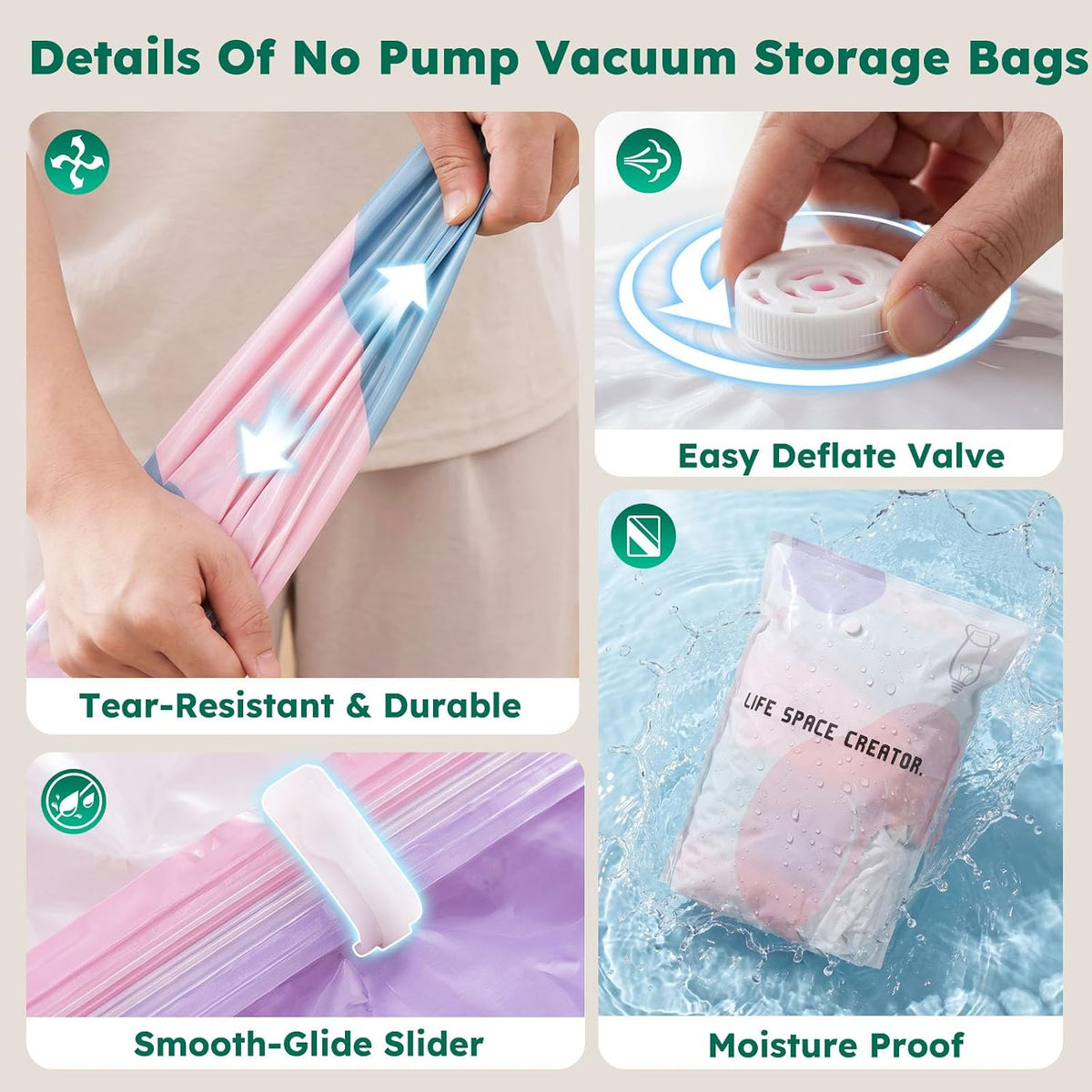 2Pcs No Pump Vacuum Storage Bags for Home Organization, 31" x 39"