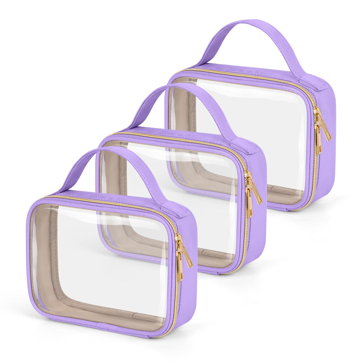 Wedama TSA Approved Toiletry Bag, 3 Pack Clear Makeup Bags with Handles, Quart Size Clear Toiletry Bags, PVC Cosmetic Bags for Women and Men, Carry on Airport Airline Compliant Bag, Black