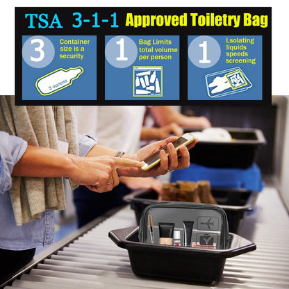 TSA Approved Toiletry Bag, 3 Pcs Clear Toiletries Bags Quart Size, Black