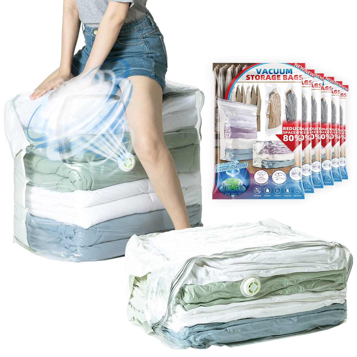 TAILI 6 Pack Vacuum Storage Bags, Jumbo Cube (31x40x15 Inch), Cream