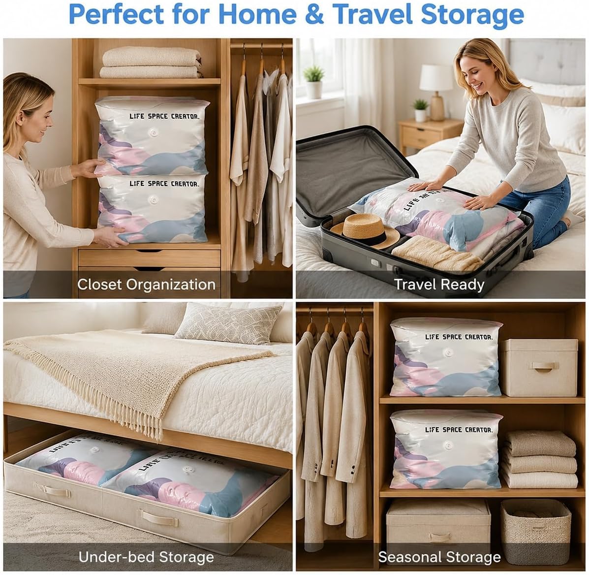 Better Life Space Bags, No Pump Vacuum Storage Bags for Clothes, Bedding & Comforters, Cube Compression Bags, 31 x 39 x 15 in, 2 Pack