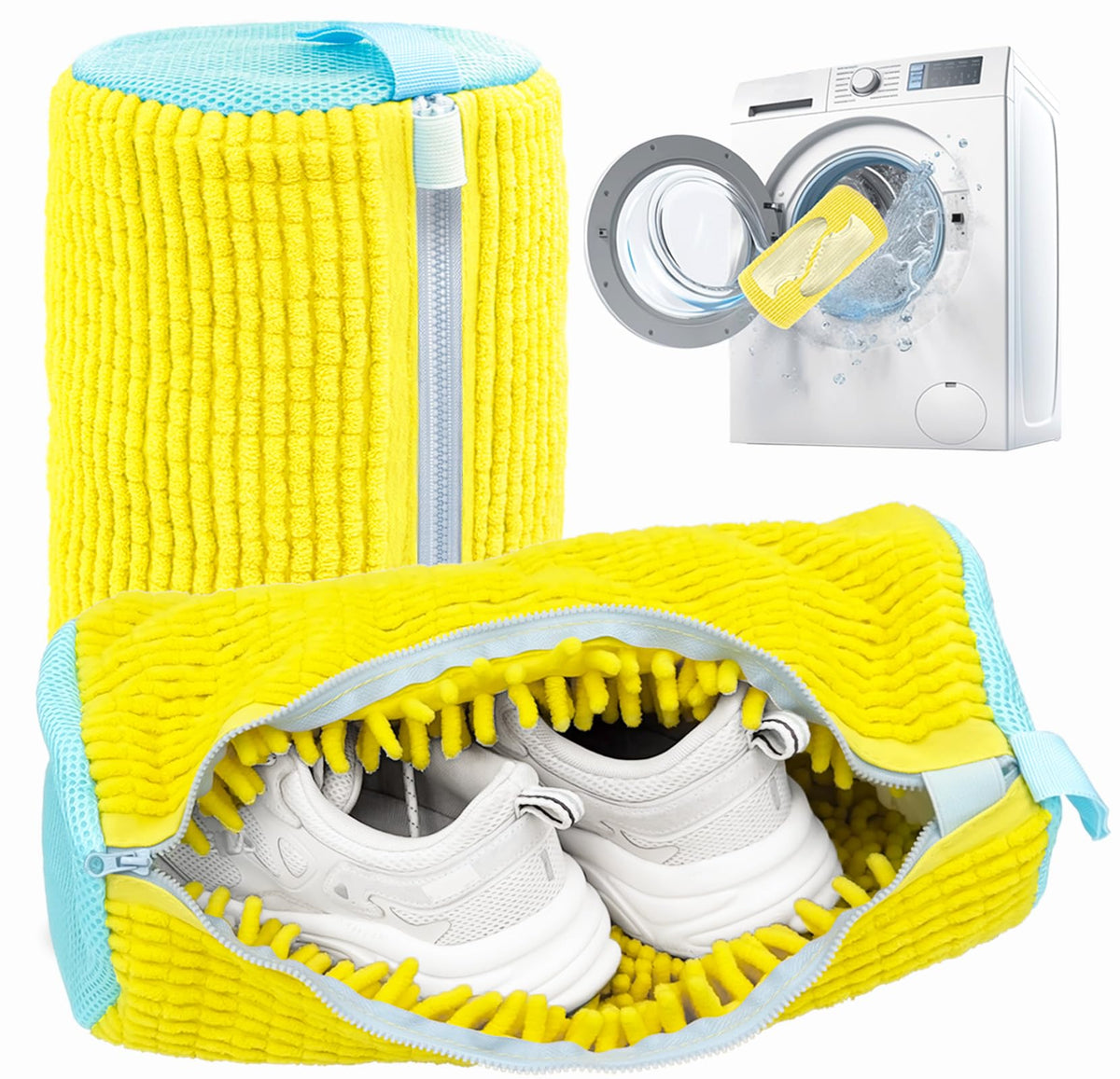 Shoe Washing Machine Bag,Laundry Shoe Bag for Washer and Dryer,Reusable Shoe Cleaning Bag for Sneakers,Tennis Shoes,With Self-locking Zipper, Microfiber Inside (1, Yellow)
