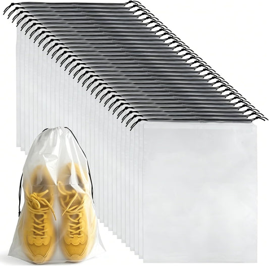 PLULON 32 Pcs Clear Shoe Bags for Travel, Clear Travel Shoe Bag for Storage