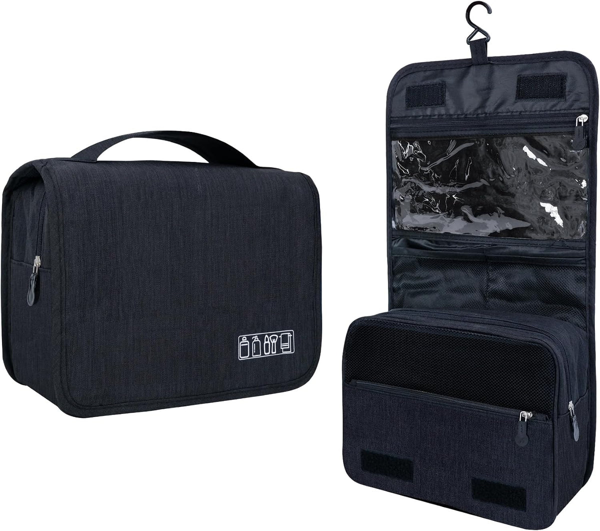 Lcsmaokin Large Capacity Toiletry Bag Travel Bag with Hanging Hook for Men and Women Waterproof Travel Cosmetic Bag Bathroom Storage Bag for Brushes Set,Full-Sized Shampoo,Toiletries,Accessories-Black