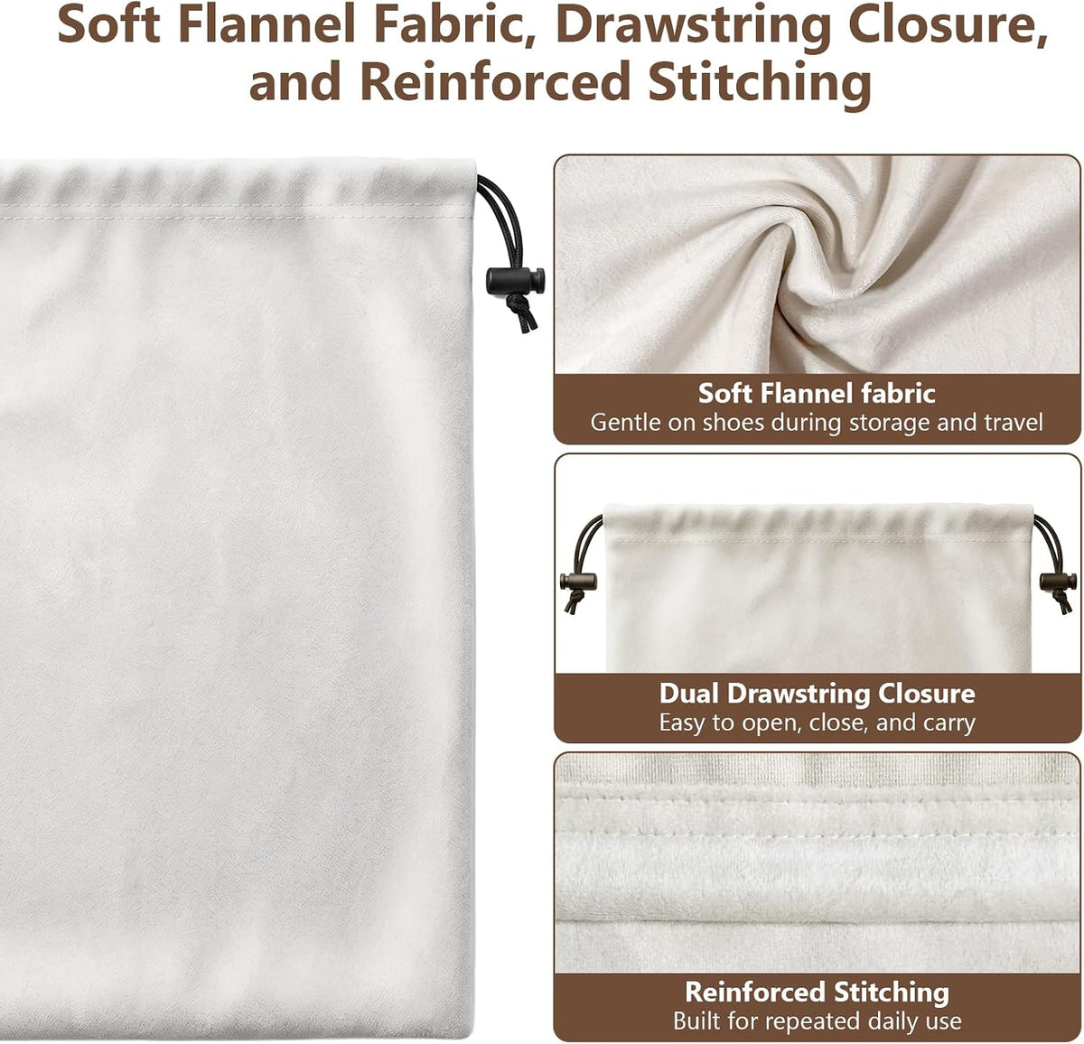 6 PCS Flannel Cloth Shoe Bags for Travel & Packing for Women & Men
