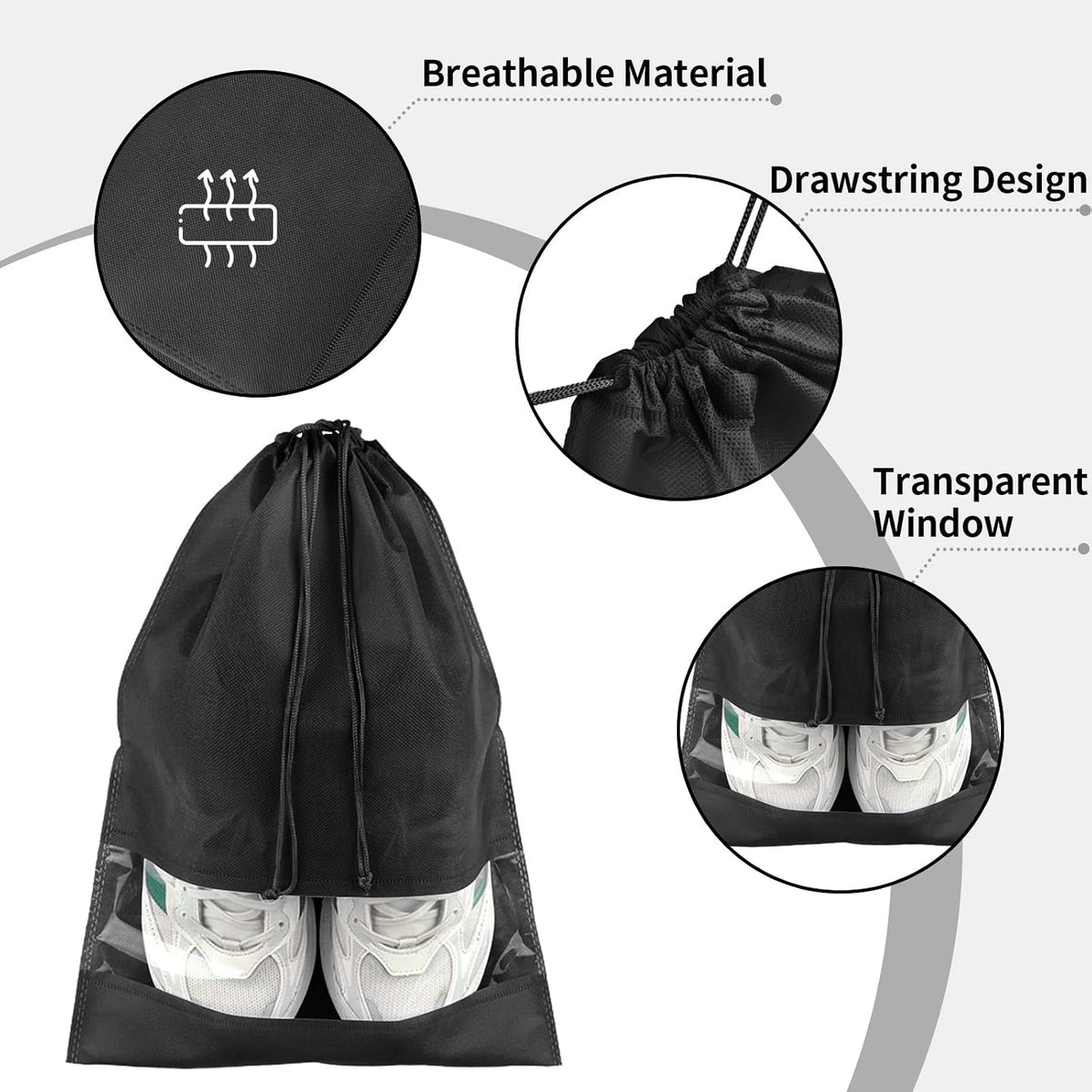 12 Pack Shoe Bags for Travel, Large Travel Shoe Bag for Packing with Window