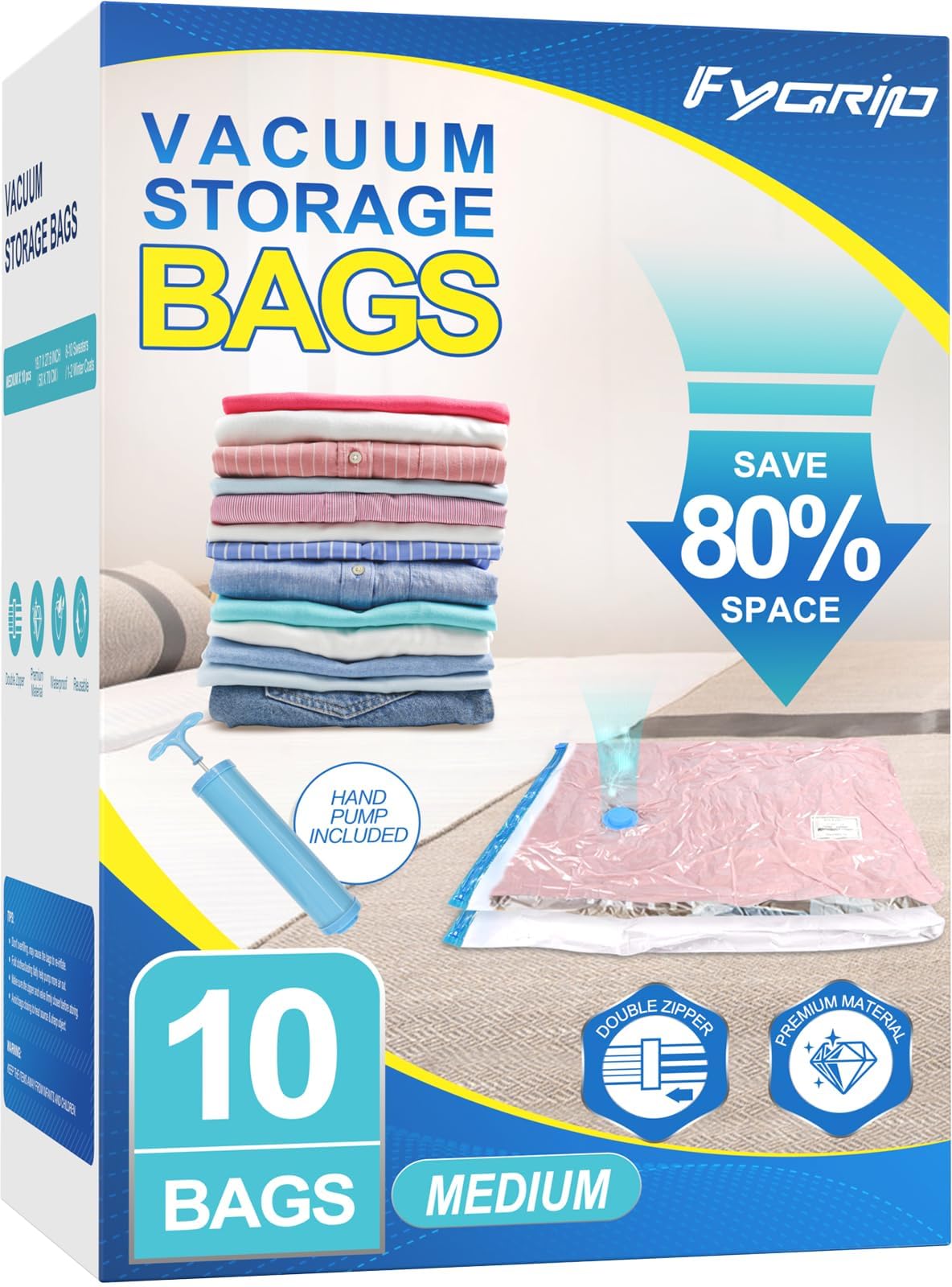 Fygrip 80% Space Saver Vacuum Storage Bags with Hand Pump, 20 Combo