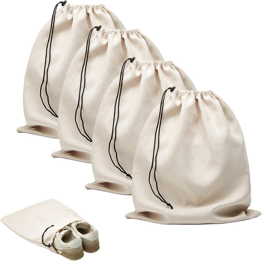 4 Pcs Travel Shoe Bags for Packing with Drawstring,17.7" x 13.8",Beige