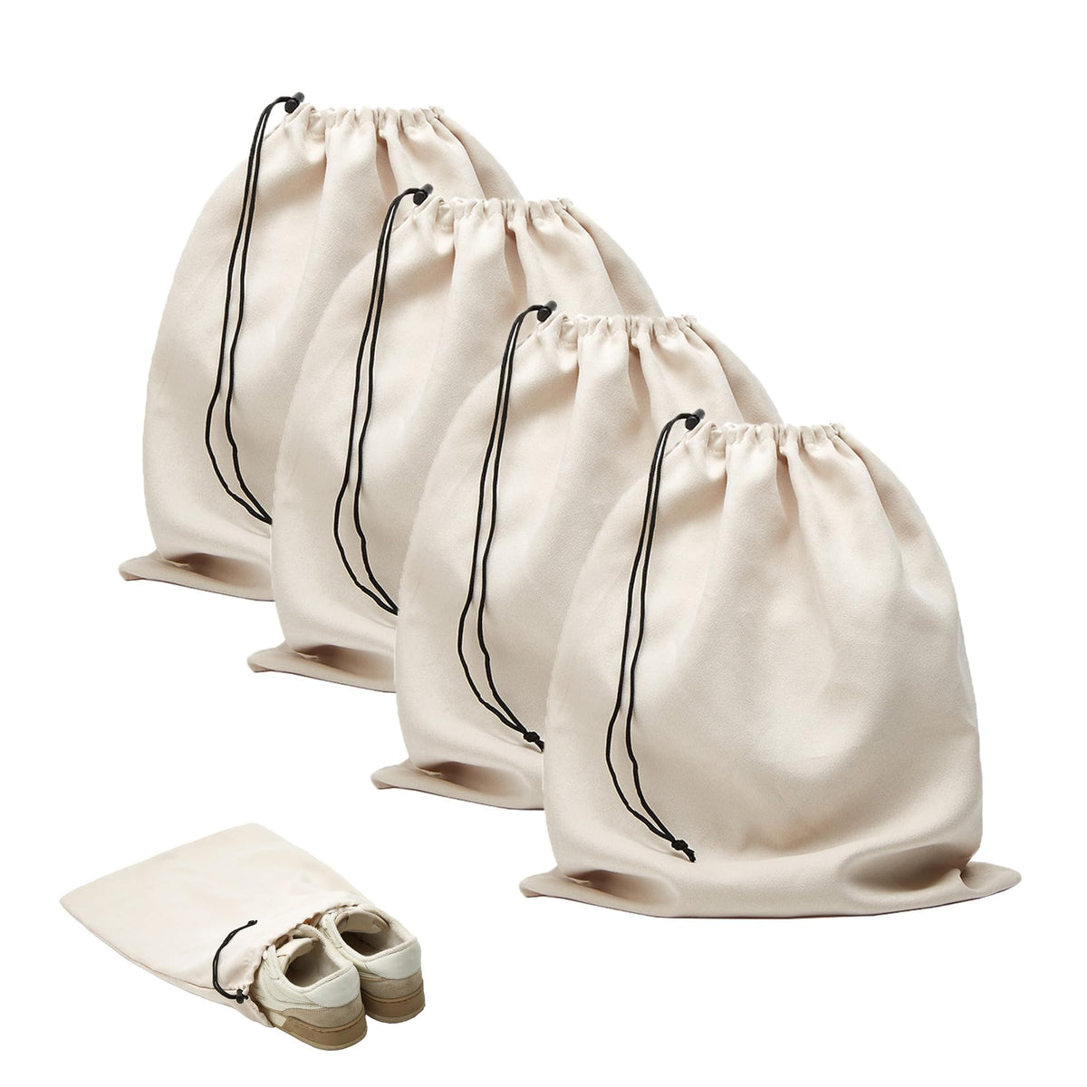 4 Pcs Travel Shoe Bags for Packing with Drawstring,17.7" x 13.8",Beige