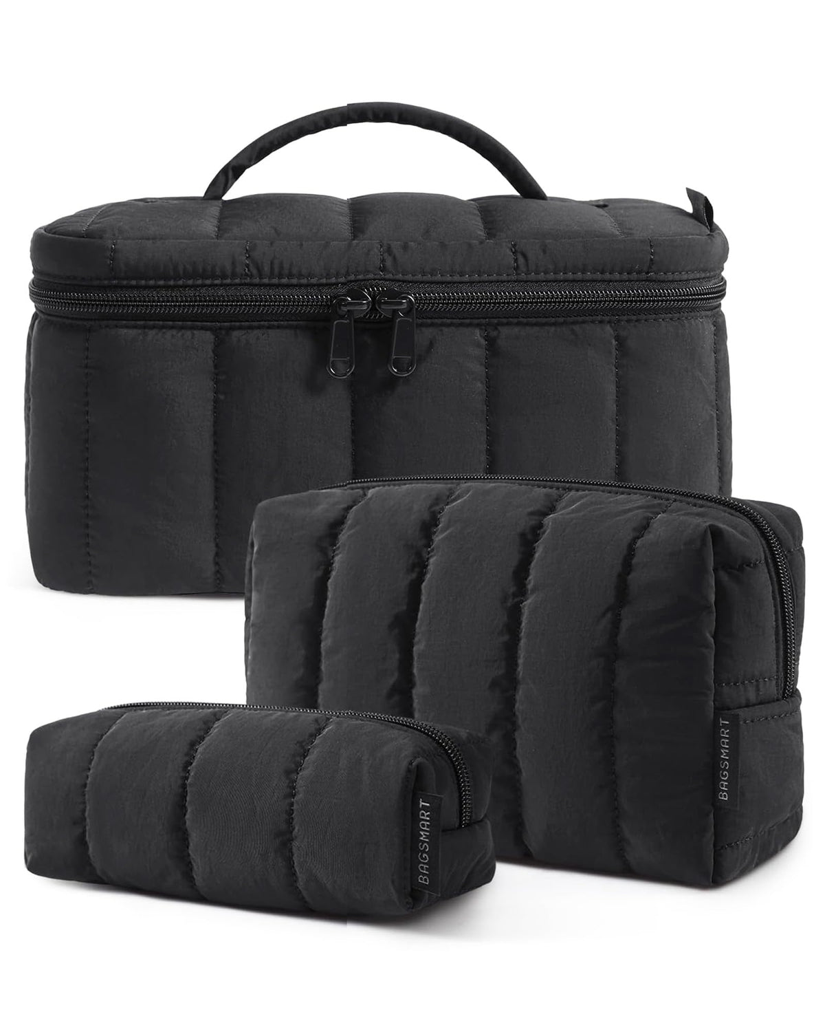 BAGSMART Travel Makeup Bag Set, 3 Pc Puffy Cosmetic Pouch, Camel