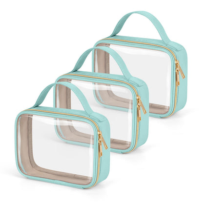 Wedama TSA Approved Toiletry Bag, 3 Pack Clear Makeup Bags with Handles, Quart Size Clear Toiletry Bags, PVC Cosmetic Bags for Women and Men, Carry on Airport Airline Compliant Bag, Black