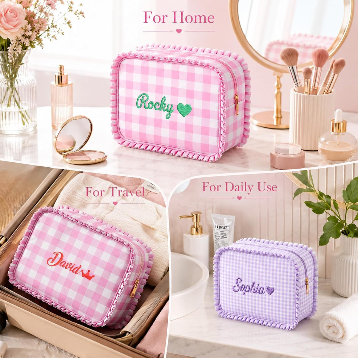 Personalized Makeup Bag Embroidered Name Travel Makeup Bag Bridesmaid Gifts